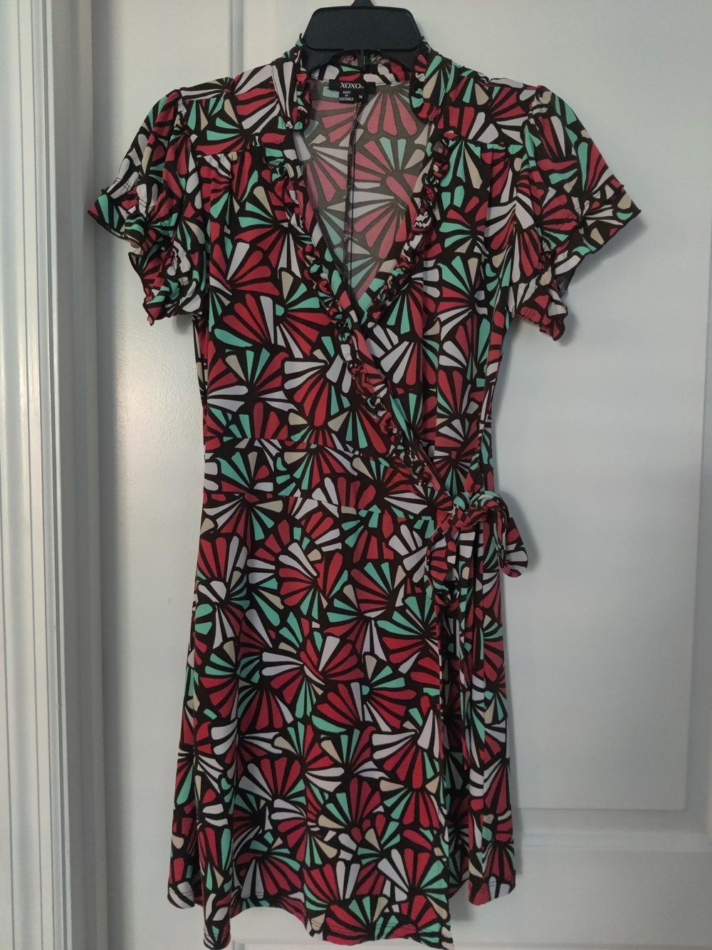 XOXO Red, Mint & White Geometric Wrap Mini Dress